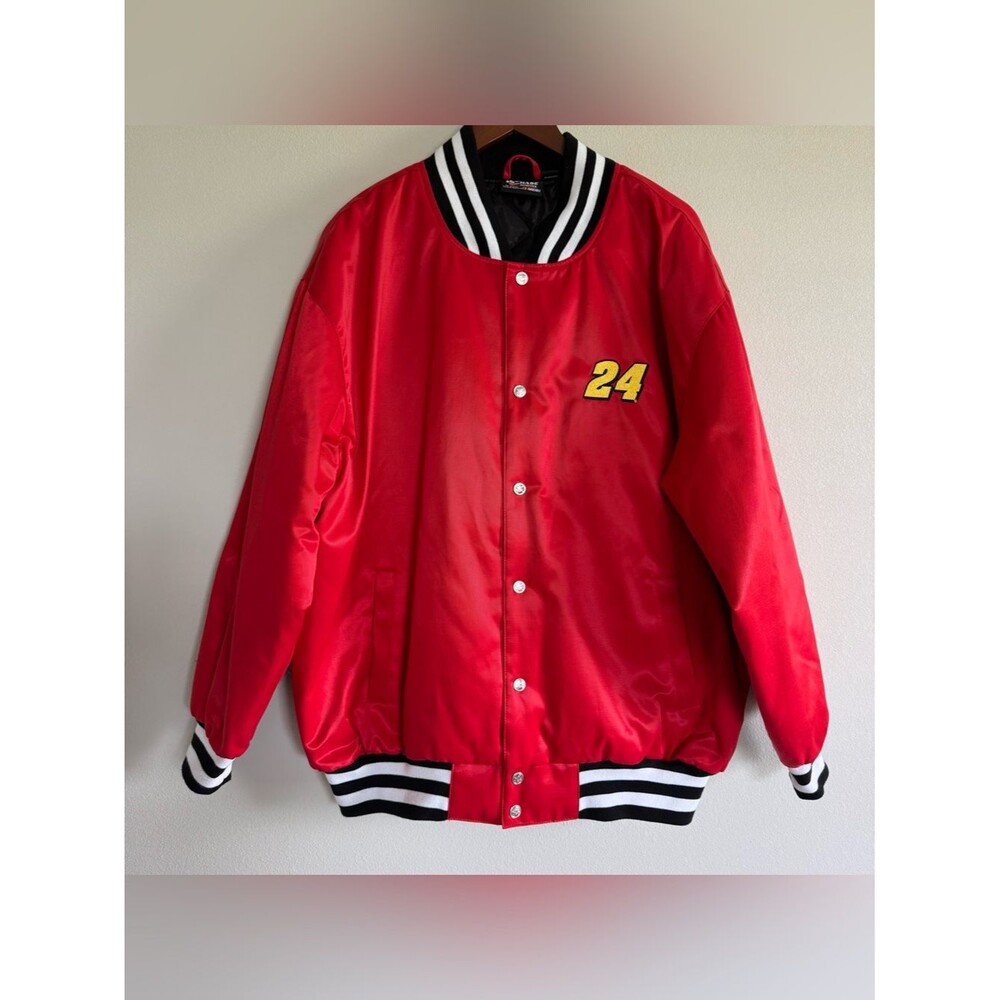 Chase Authentics Jeff Gordon #24 NASCAR Red Satin Bomber Jacket Retro 2012 XL